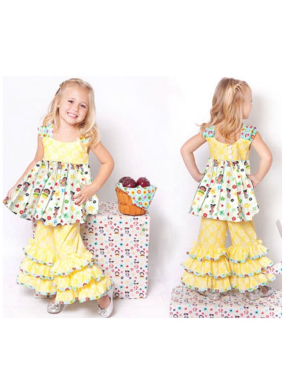 Jelly the Pug Kokeshie Lily Tunic and Triple Ruffle Pant Set
